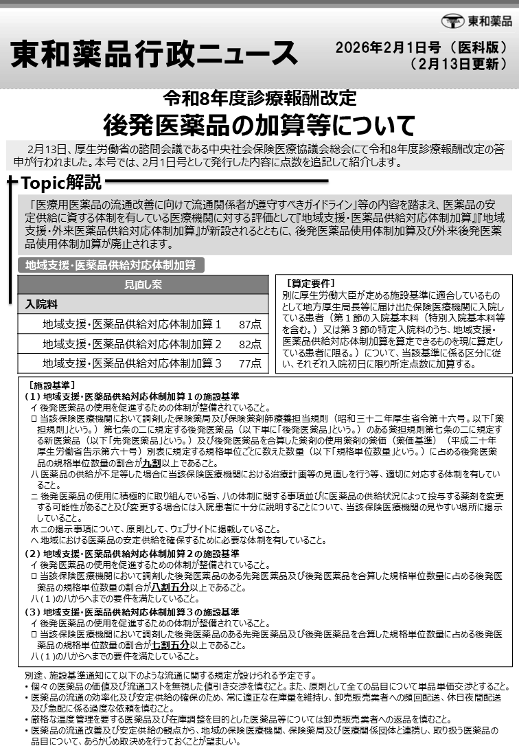 2026年2月1日号（2月13日更新）（医科版）