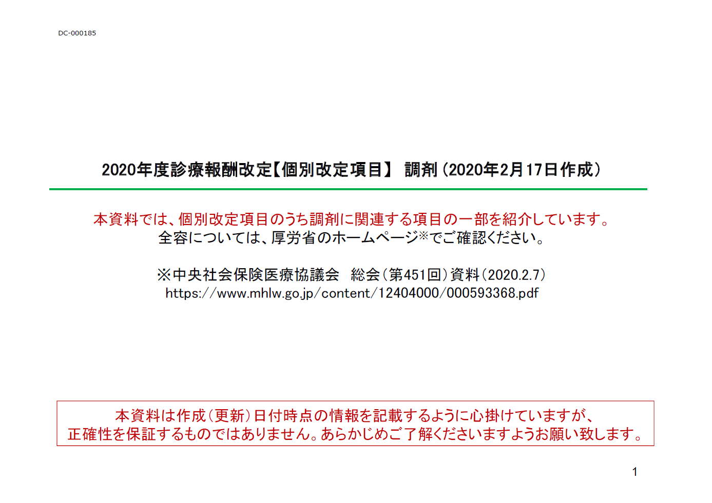 2020年度診療報酬改定【個別改定項目】調剤