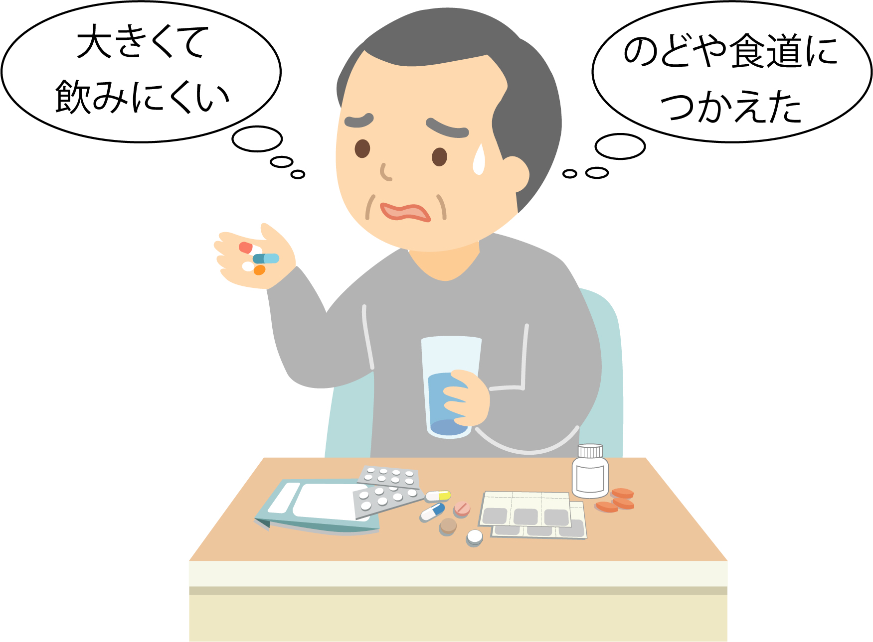 大きくて飲みにくい、のどや食道につかえた